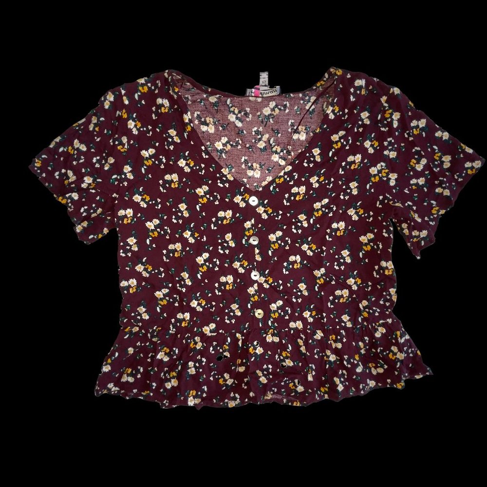 Freshman Juniors Flutter-Sleeve Peplum Burgundy